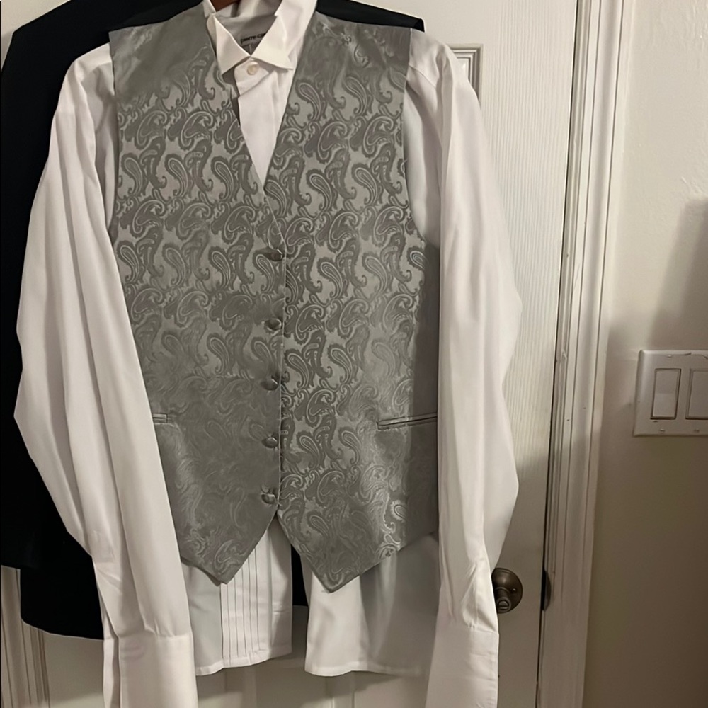 Elegant Gray Paisley Vest and White Shirt Set